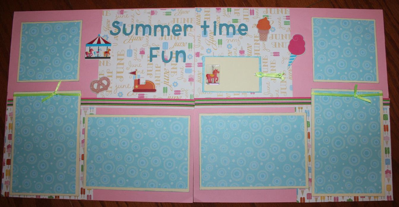 Summer time June 12 x 12 premade scrapbook layout 2 page handmade 3D photo ready