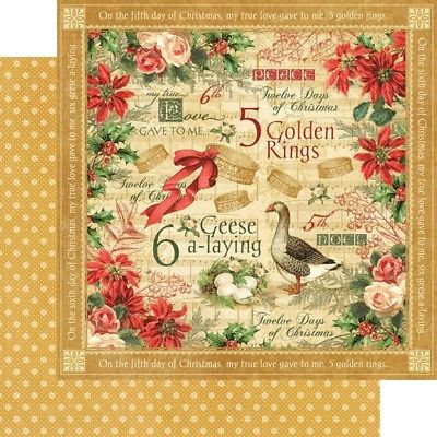 Graphic 45 Twelve Days Christmas Collection 12 x 12 Golden Rings Geese Cardstock