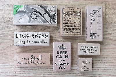 Mixed Lot of 8 Wood Mounted Rubber Stamps Stampendous Hampton Art Inkadinkado