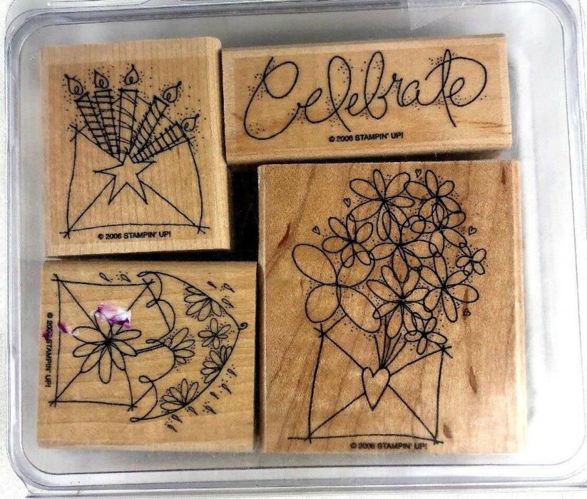 4 Stampin Up 2006 Cute Sending Celabration Birthday and more ~ Rubber Stamp Set