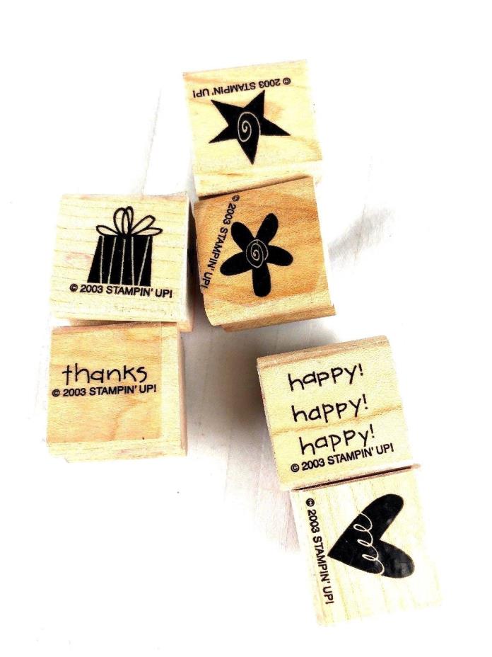 6 Stampin Up 2002 Cute Happy Thanks Teeny Tinies  ~ Rubber Stamp Set
