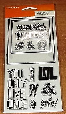 CLEAR ACRYLIC FISKARS STAMPS SAY CHEESE ~ YOU ONLY LIVE ONCE  wks CTMH blk