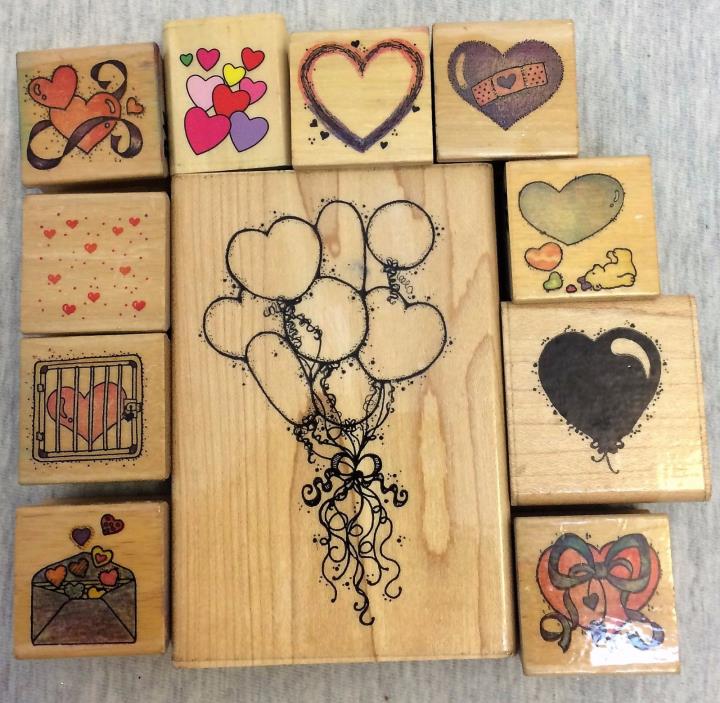Set of 11 Rubber Stamps Balloons Hearts