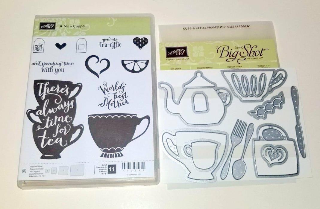 Stampin Up CUPS & KETTLE & A NICE CUPPA Tea Dies Die Cuts Framelits Rubber Stamp