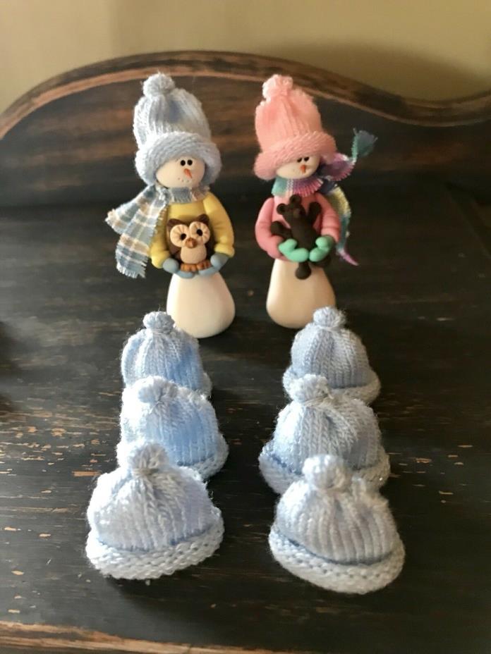 Six Tiny 1” Handmade Pink Knit Hats