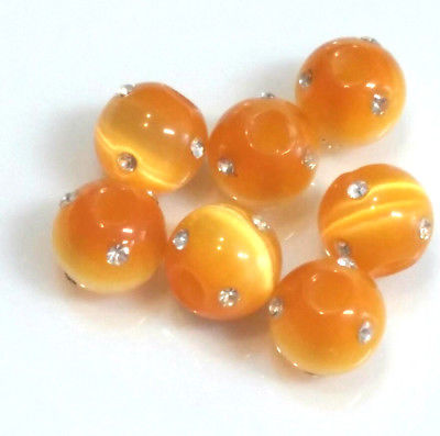 10mm Cats Eye Fiber Optic FIREBALL Beads - GOLDEN YELLOW - 5 BEADS