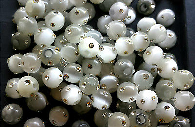 8mm Cats Eye Fiber Optic FIREBALL Beads - SILVER GREY - 5  BEADS