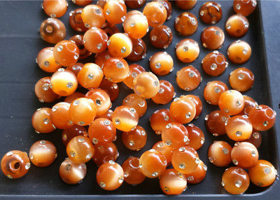 10mm Cats Eye Fiber Optic FIREBALL Beads - ORANGE - 5 BEADS
