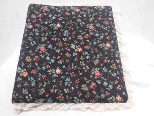 3 Ring Hand Crafted Scrapbook Black Floral Fabric White Lace Trim 10 1/2