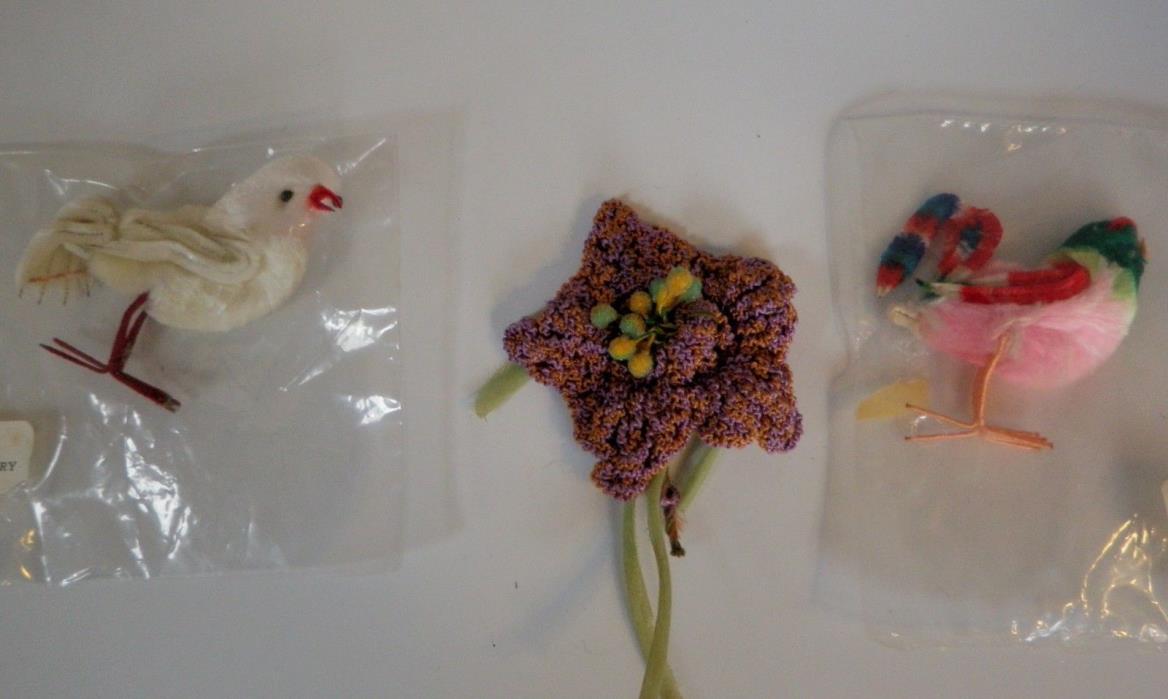 Vintage Chenille Birds + Crochet Flower + Millinery Trim ~ Craft Project