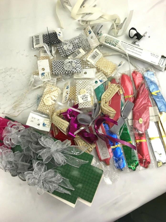 Lot of Ribbon pull bows Corsage stretchy beaded wrist band bundle floral