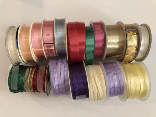 Lot of 17 Rolls of Ribbon Various Colors & Widths