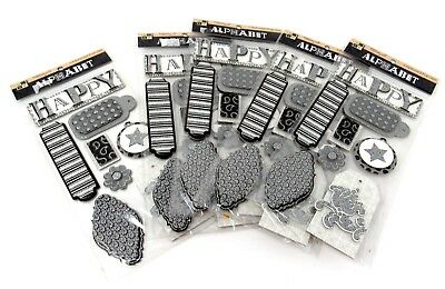 Bulk Lot #59 5 packs DCWV Silver Glitter Chipboard Pop-Up Stickers 40 pcs