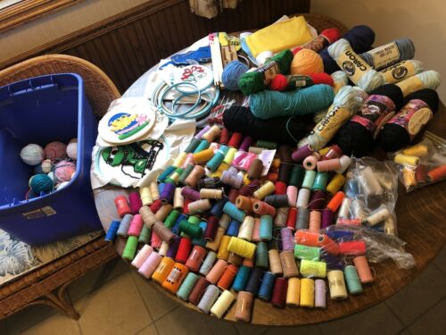 HUGE Lot Of Sewing Supplies, Crafts, Thread, Yarn, Fabric, Etc.