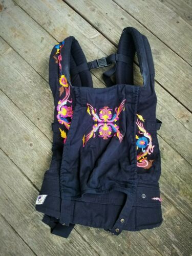 Ergo Baby Organic Cotton Baby Carrier In Black With Floral Embroidery Boho Hippy