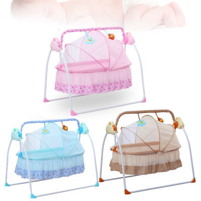 Electric Infant Rocker Baby Crib Cradle color Bule/Pink/Khaki +USB + controller