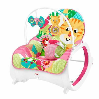 NEW FISHER PRICE INFANT TO TODDLER ROCKER WITH TOY BAR PINK RAIN FOREST