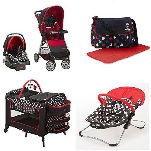 NEW 5 Pc. Baby Bundle, Travel System,Play Yard, Swing, Diaper Bag Mickey Mouse