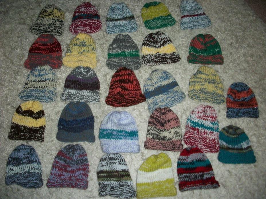 LOT OF 70 HAND KNIT  BOY HATS..FOR  NEWBORN TO 18  MONTHS...NEW