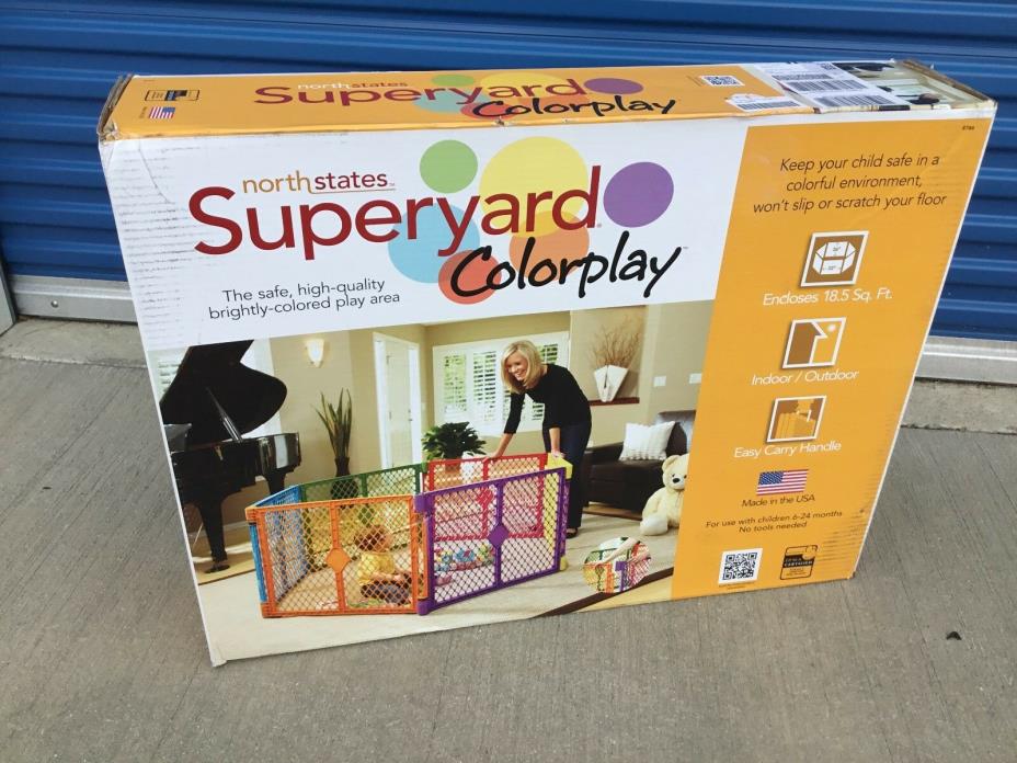 North States Superyard Colorplay 6-Panel Play Yard, Portable Indoor-Outdoor NIB