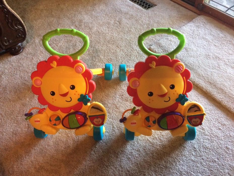 TWO Fisher Price Musical LION WALKER Activity Toddler Baby Push Toy!