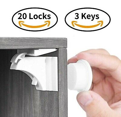 Child Safety Magnetic Cabinet Locks(20 Locks + 3 Keys), Baby Proof, No Tools ...