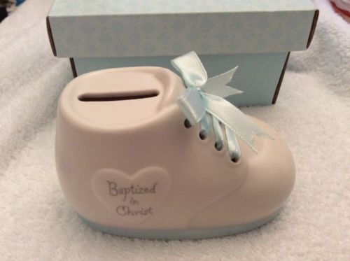 Gregg Gift This Is the Day Baby Boy Christening Bootie Bank, 2.25 inches, Blue