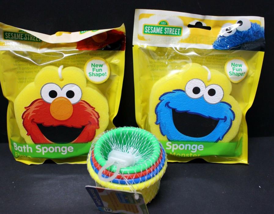 Sesame Street Beginnings Cookie Monster Bath Sponges and Stacking Cup Bath Toy