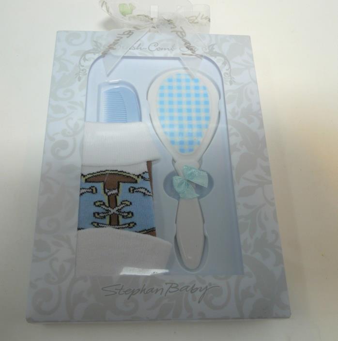 Stephan Baby Boy Soft Bristle Brush Comb Sock Gift Set New