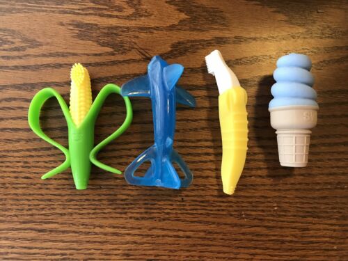 Lot of Silicone Teething Toothbrush/Teethers Shark, Corn, Banana, Blue Sweetooth