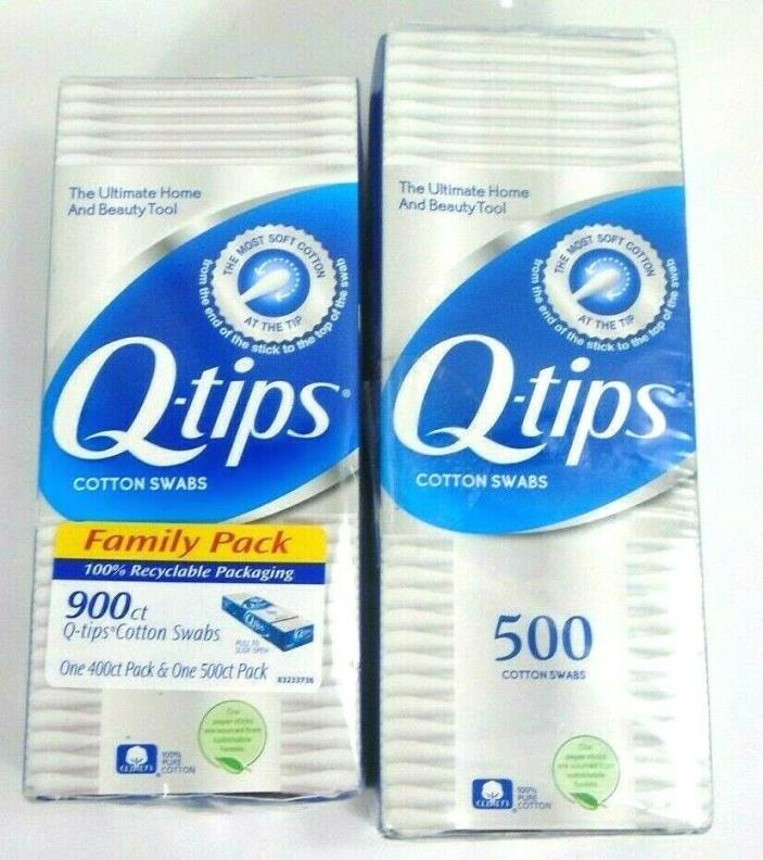 Q-tips Cotton Swabs, Family Pack, 900 ct (1 - 500 ct, 1 - 400 ct)