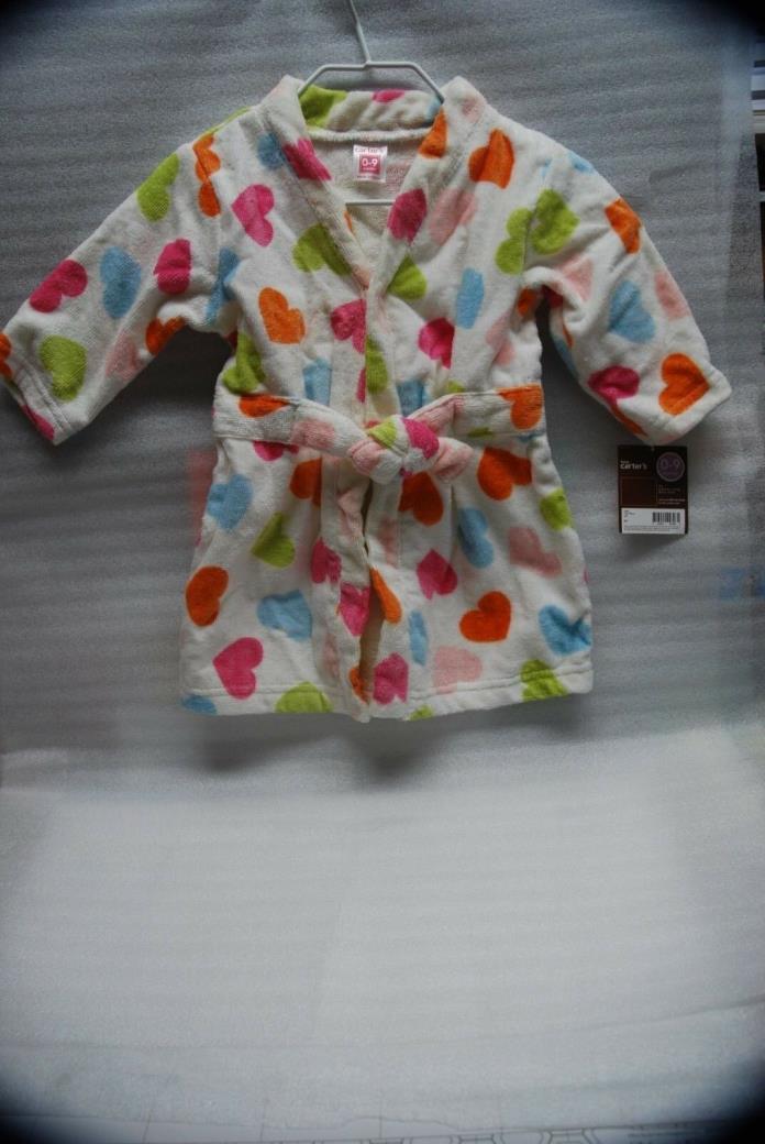 Carter's Baby Girl Wrap-Me-Up Robe 0-9 Months White w/Colored Hearts New w/ Tags