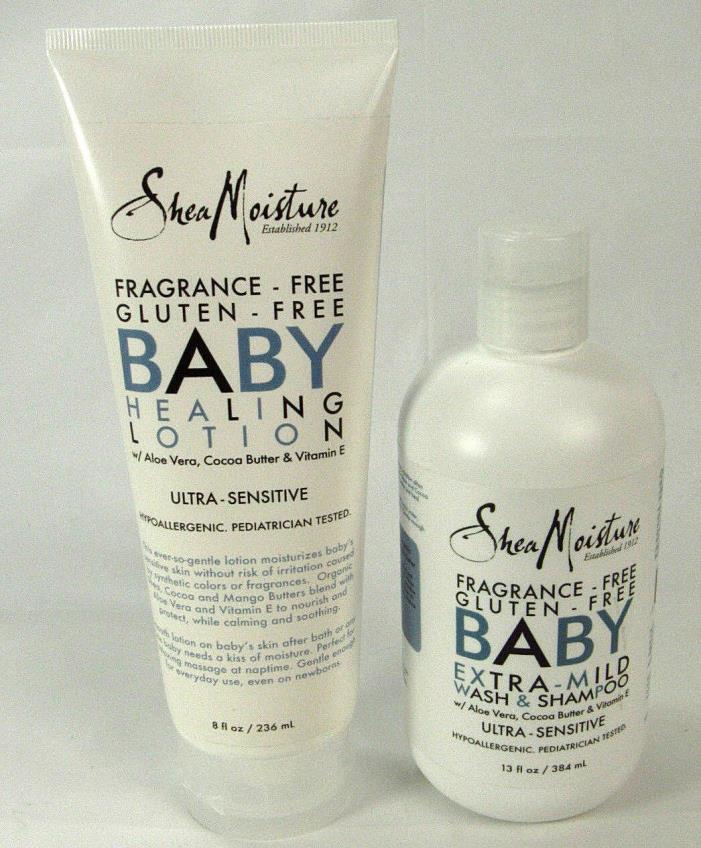 Lot of 2 Shea Moisture Fragrance Free Baby Healing Lotion & Wash Shampoo