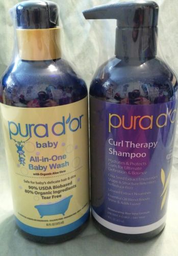 PURA D'OR Calming Baby Wash & CURL THERAPY SHAMPOO Natural & Organic W/$22 gift