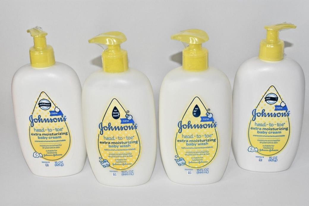 Lot of 4 Johnson's Head-to-Toe Extra Moisturizing Baby Cream 15 oz each Dry Skin