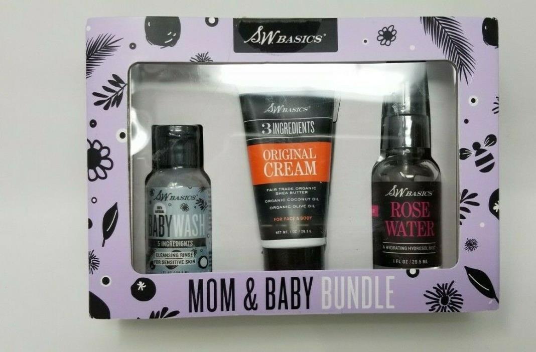 S.W. Basics Mom & Baby Skincare Set 3 Piece Baby Wash, Original Cream, Rosewater