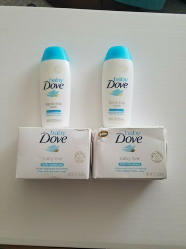 Baby Dove Bar Rich Moisture Soap Bars 2qty, Dove travel trial size wash 2qty