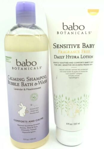 Babo Botanicals Calming Shampoo,Bubble Bath & Wash & Daily Hydra Lotion (2)