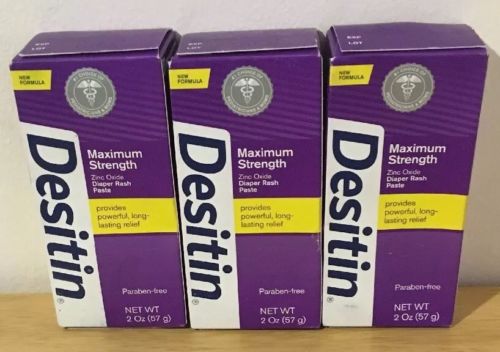 (3) Desitin Maximum Strength Diaper Rash Paste New & Sealed 2 oz Exp: 1/2019