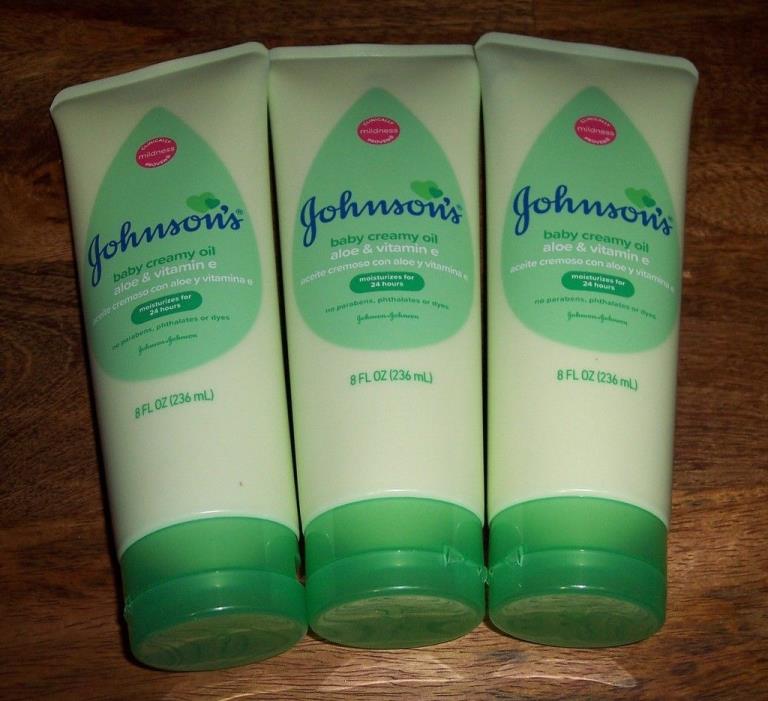 3x JOHNSON'S BABY CREAMY OIL Aloe Vera & Vitamin E 8 oz GREAT FOR MOSQUITOES Z8