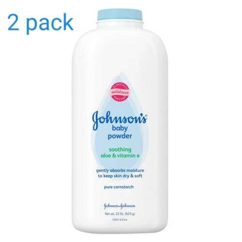 Johnsons Baby Powder Pure Cornstarch Aloe & Vitamin E 22 Ounce Pack of 2