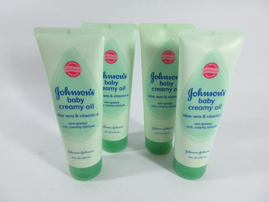 Lot of 4 NEW Johnson & Johnson's Baby Creamy Oil 8 oz Aloe Vera Vitamin E