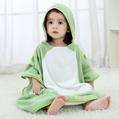 NEWEST Animal Hooded Baby Towel Cotton Bathrobe for Boys Girls 0-7 Year Green,