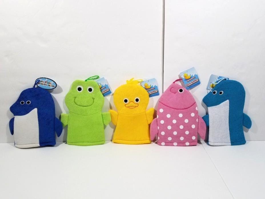 Set of 5 Kids Children Bath Time Fun Bath Mitt Puppet New With Tag Multi Color