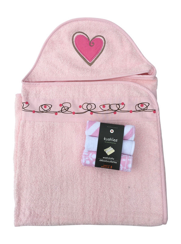 Kushies Baby Bath Terry Cotton Hooded Towel and Washcloths