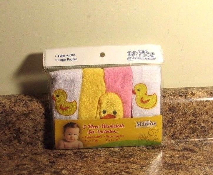 Little Mimos Duck Washcloth And Finger Puppet 5 Piece Set NEW