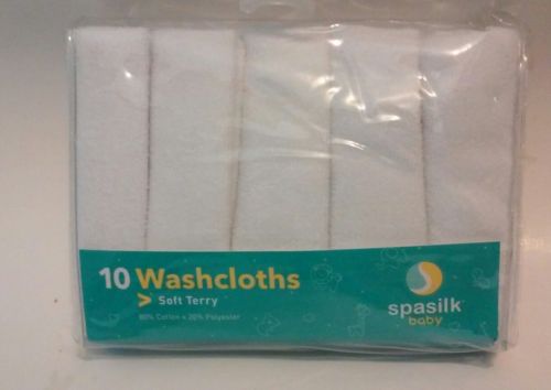 Spasilk 10 pack Soft Terry Washcloth- White , New, Free Shipping