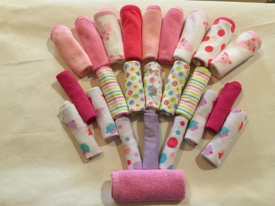 24 pc. Lot Baby Girl Washcloths -Luvable Friends ,Cutie Pie ,Baby Kiss, Carters