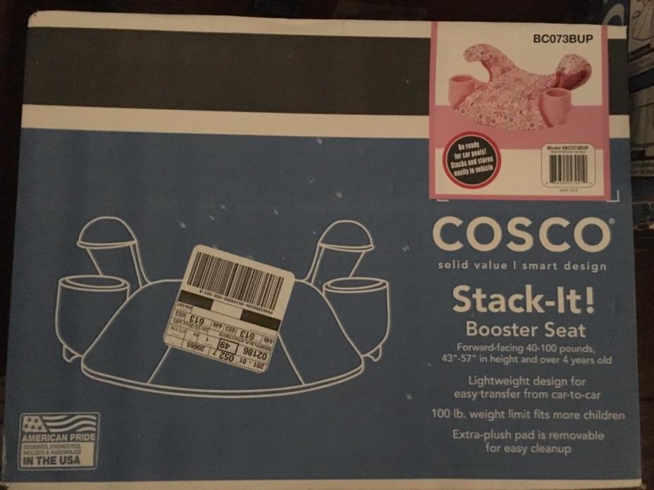 NEW Cosco Stack-It Booster Seat 40 to 100 lbs Pink Flowers Print drink holders