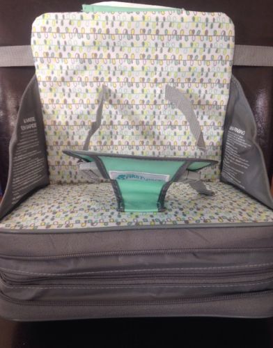 The First Years On-The-Go Booster Seat, Color Gray with Green, Yellow, White
